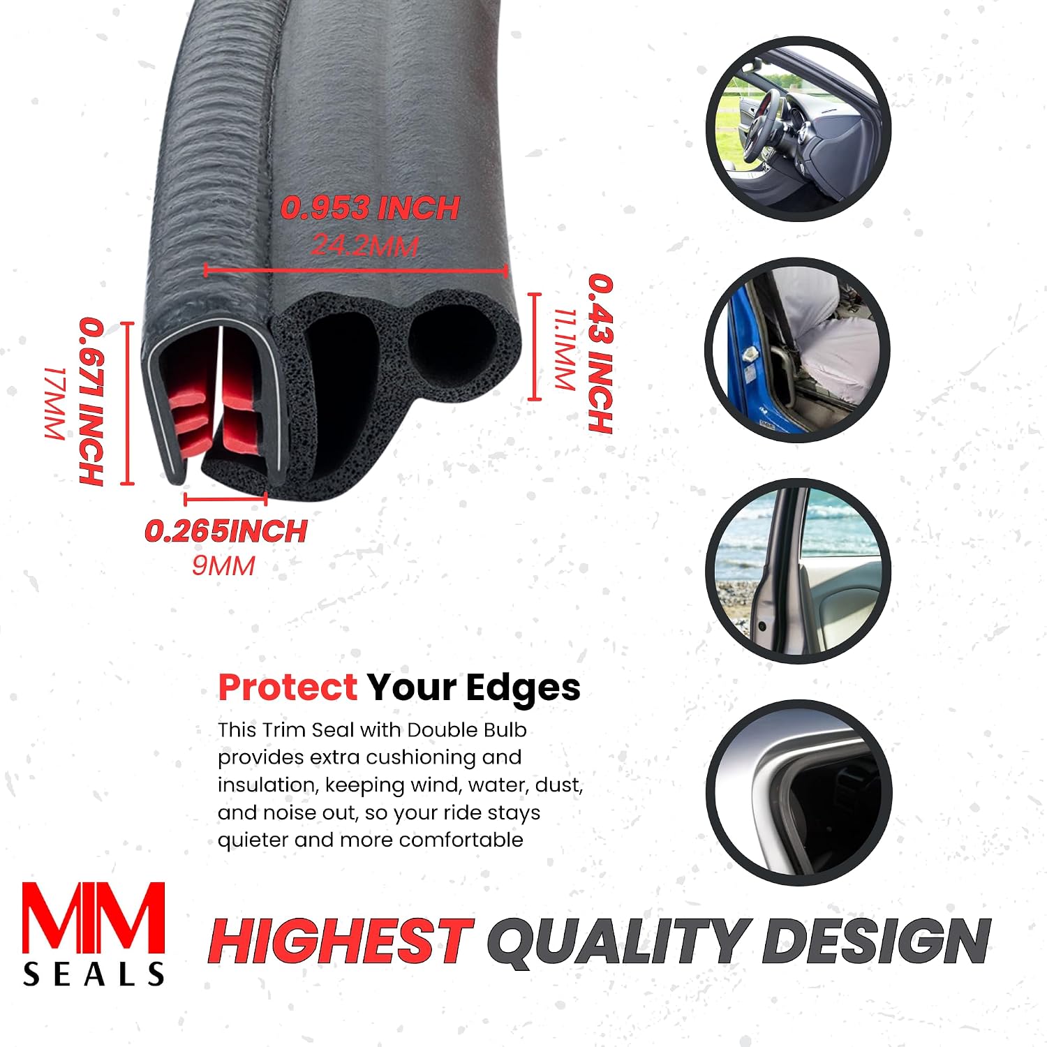Black Door Rubber Seal Large Grip Range 61/64' Bulb Height x 17/64 Grip Range x 43/64' U Height (50 Feet)