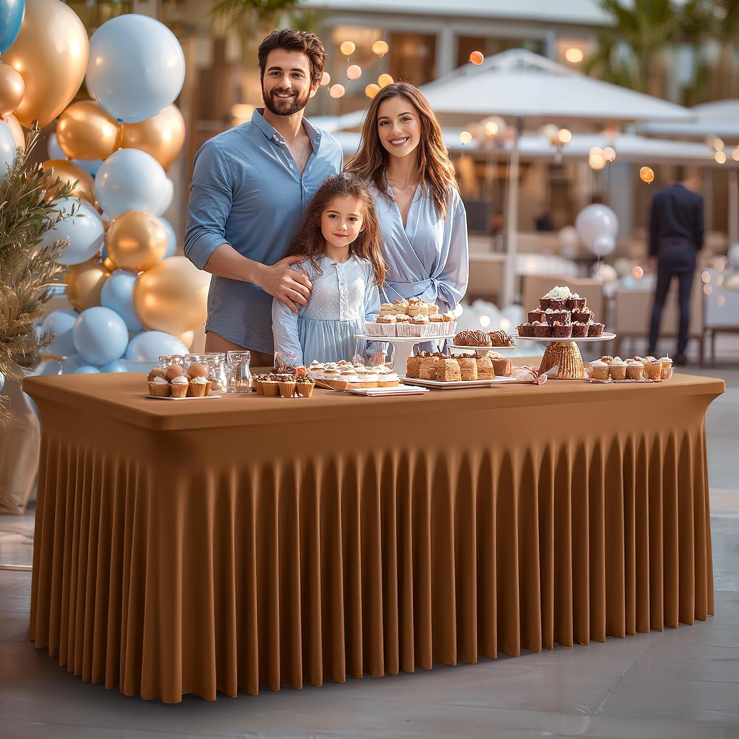 Shillance 6 Packs Brown Spandex Tableclothes for 8 Foot Rectangle Table, Spandex Table Covers 8FT Stretch Table Skirts Wrinkle Free Fitted Table Cloth for Event, Wedding, Banquet & Parties