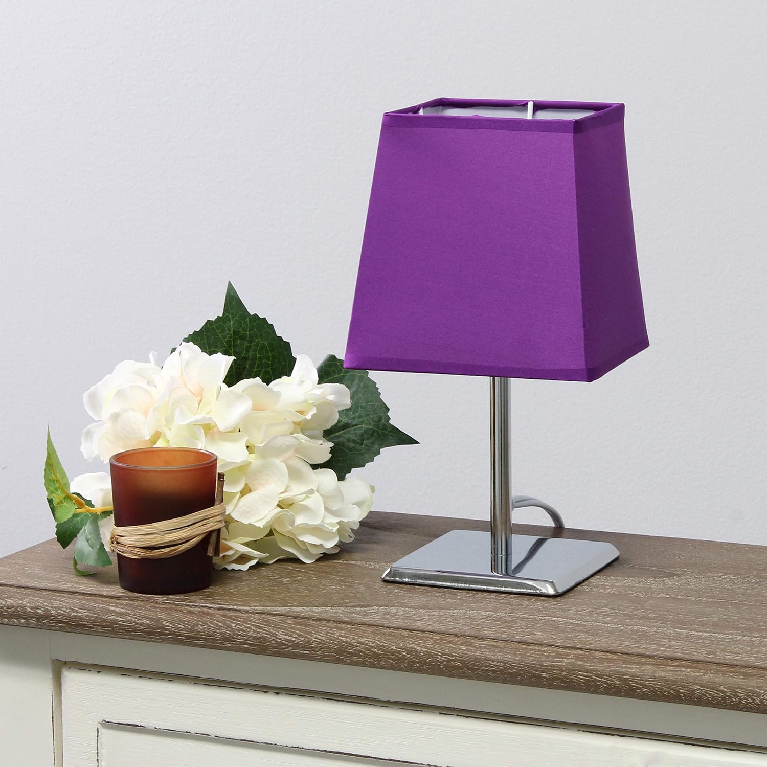 Simple Designs LT2062-PRP Mini Chrome Table Lamp with Squared Empire Fabric Shade Purple (Pack of 24)