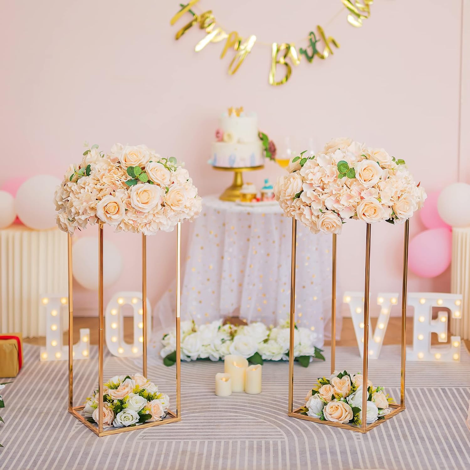 Gold Metal Cube Vase Stand for Wedding Centerpieces, 23.6in Tall, 10 Pcs