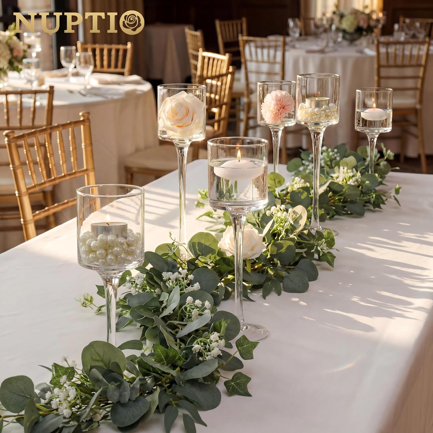 NUPTIO Stemmed Candle Holders Bulk: Set of 18 Tea Light Holders for Floating Pillar Candles - Clear Monet Candle Stands for Wedding Table Centerpiece Decor