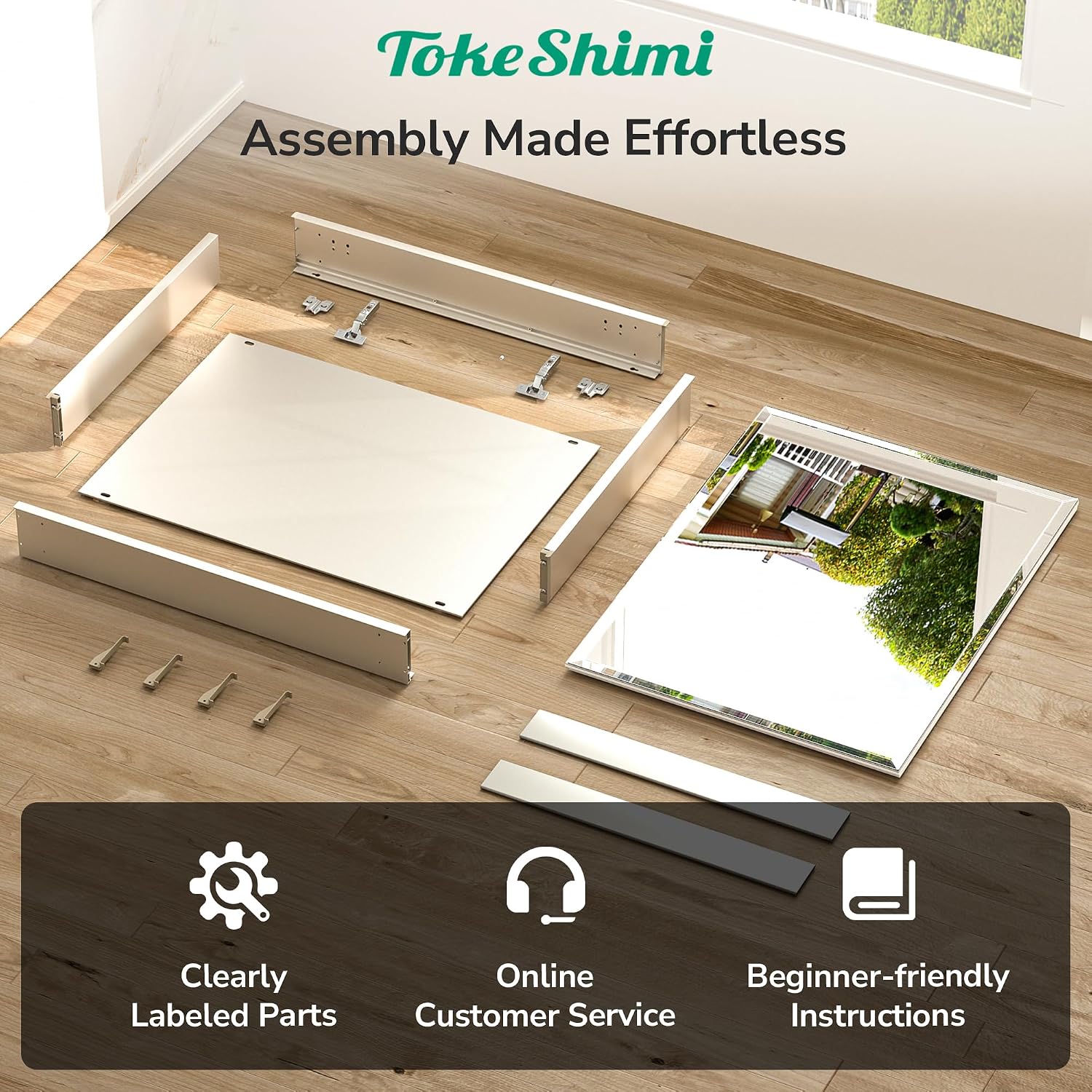 TokeShimi 12 x 36 Medicine Cabinet with Tempered Beveled Mirror, Assembly Required, Silver Medicine Cabinet for Bathroom, Stepless Adjustable Shelves, DTC Hinge, Recessed/Surface-Mounted