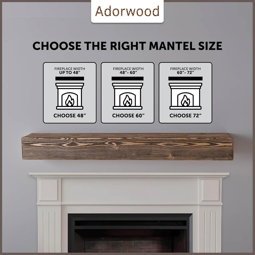 Handmade Fireplace Mantel Shelf 60', Extra Wide Rustic Wood Mantles for Over Fireplace, Wall Mounted Floating Mantel Shelves for Living Room Decor (Dark Rustic, 60Lx6Hx8D inches)