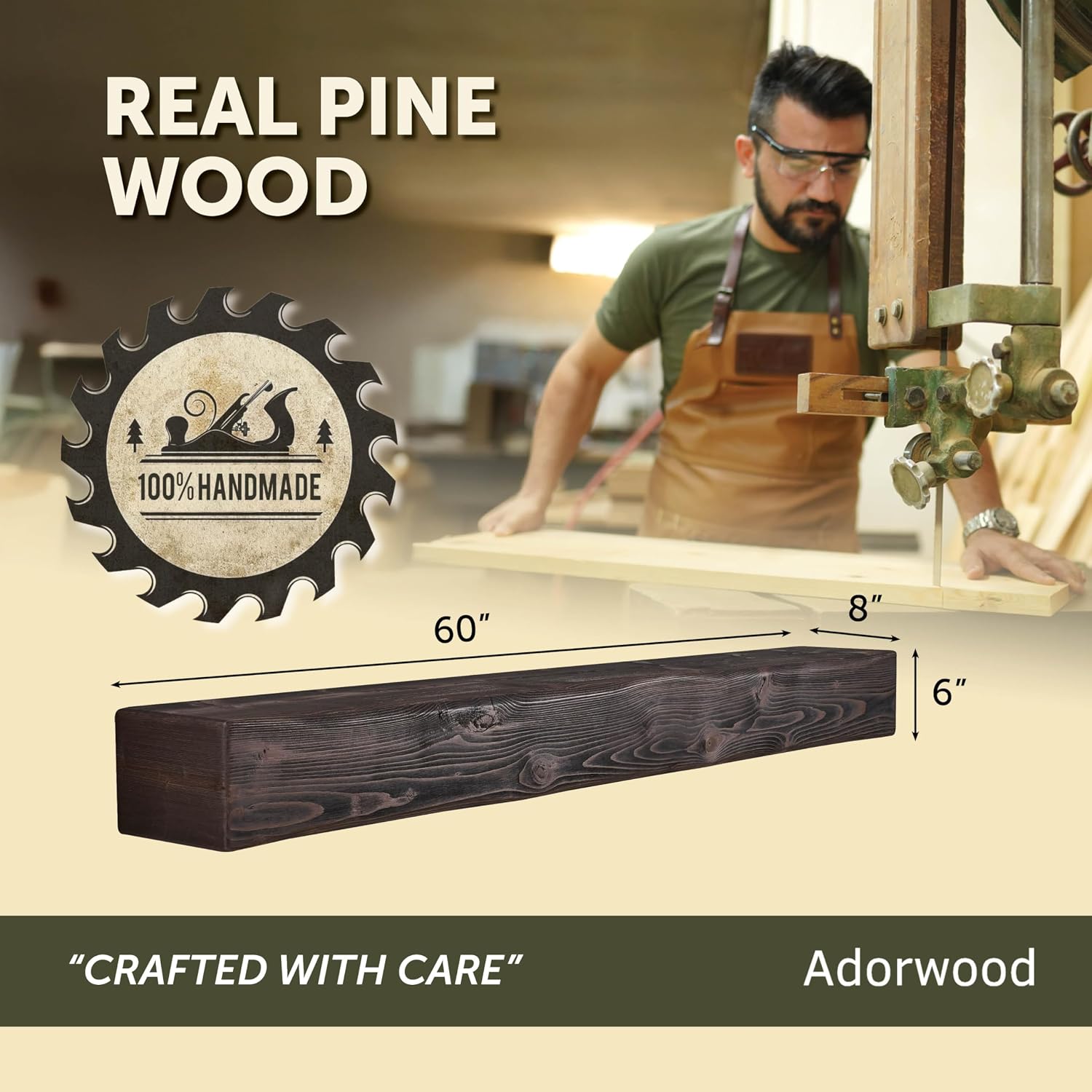 Handmade Fireplace Mantel Shelf, Extra Wide Rustic Wood Mantles for Over Fireplace, Wall Mounted Floating Mantel Shelves for Living Room Decor (Dark Walnut, 60 inches)