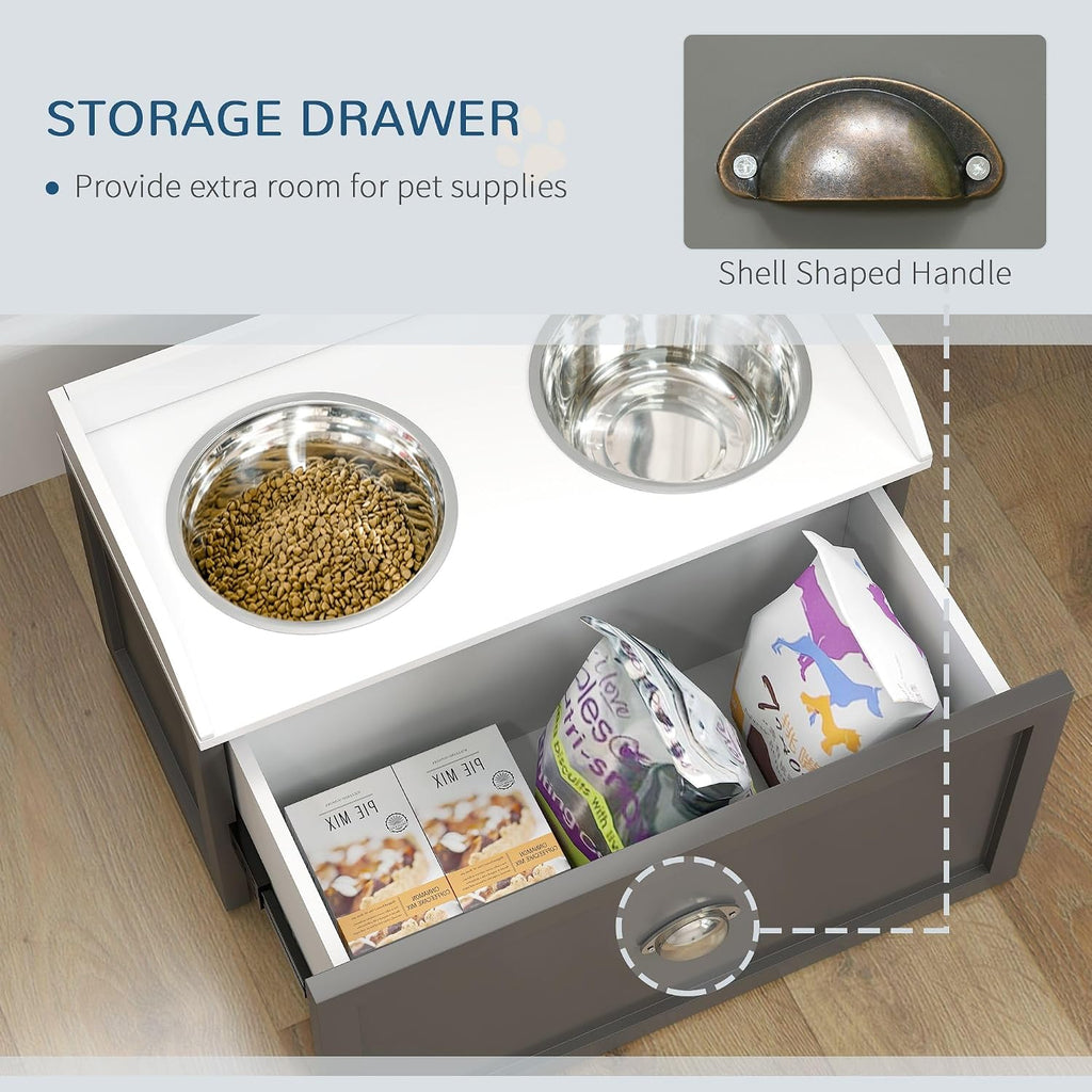 Premium Heavy Duty Elevated Dog Bowl Station with 21 Liters Capacity 2 Stainless Steel Bowls Storage Compartment Anti-Slip Gray