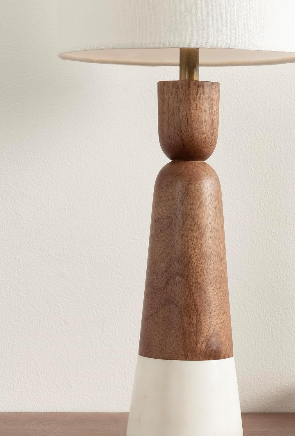 Kate and Laurel Deori Modern Mango Wood and Marble Bedside Table Lamp, 8 x 8 x 20, Walnut Brown and White Marble, Decorative Tapered Hourglass Tabletop Desk Lamp with Linen Shade for Living Room Decor