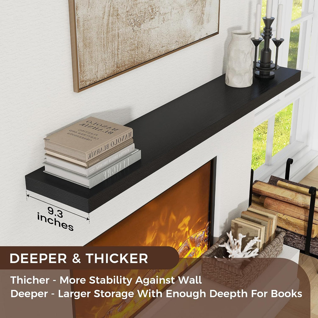 Venusmiles Floating Shelves for Wall, Engineered Wood Wall Shelves with Invisible Brackets for Living Room Bedroom Bathroom Office Kitchen Decor and Storage (Black, 72' W x 9' D x 1.5' H) Set of 1
