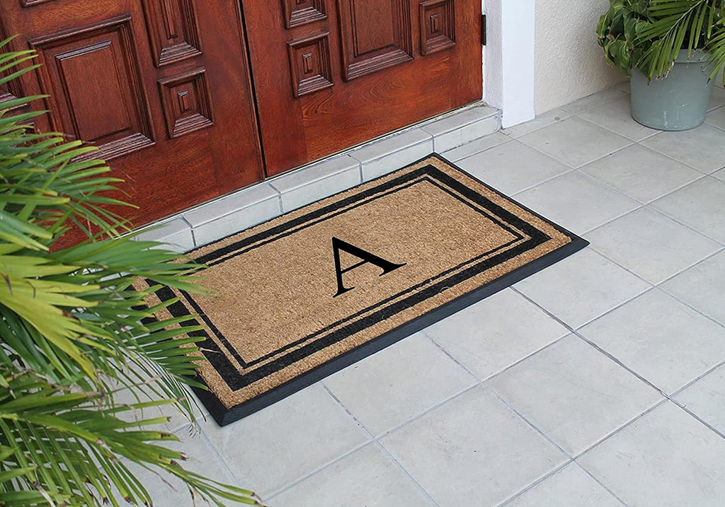 A1 Home Collections Natural Coir & Rubber Hand-Flocked Monogrammed Doormat - Heavy Duty Anti-Shedding Front Door Mat, Thick & Durable Entrance Mat - A, 30' x 48'