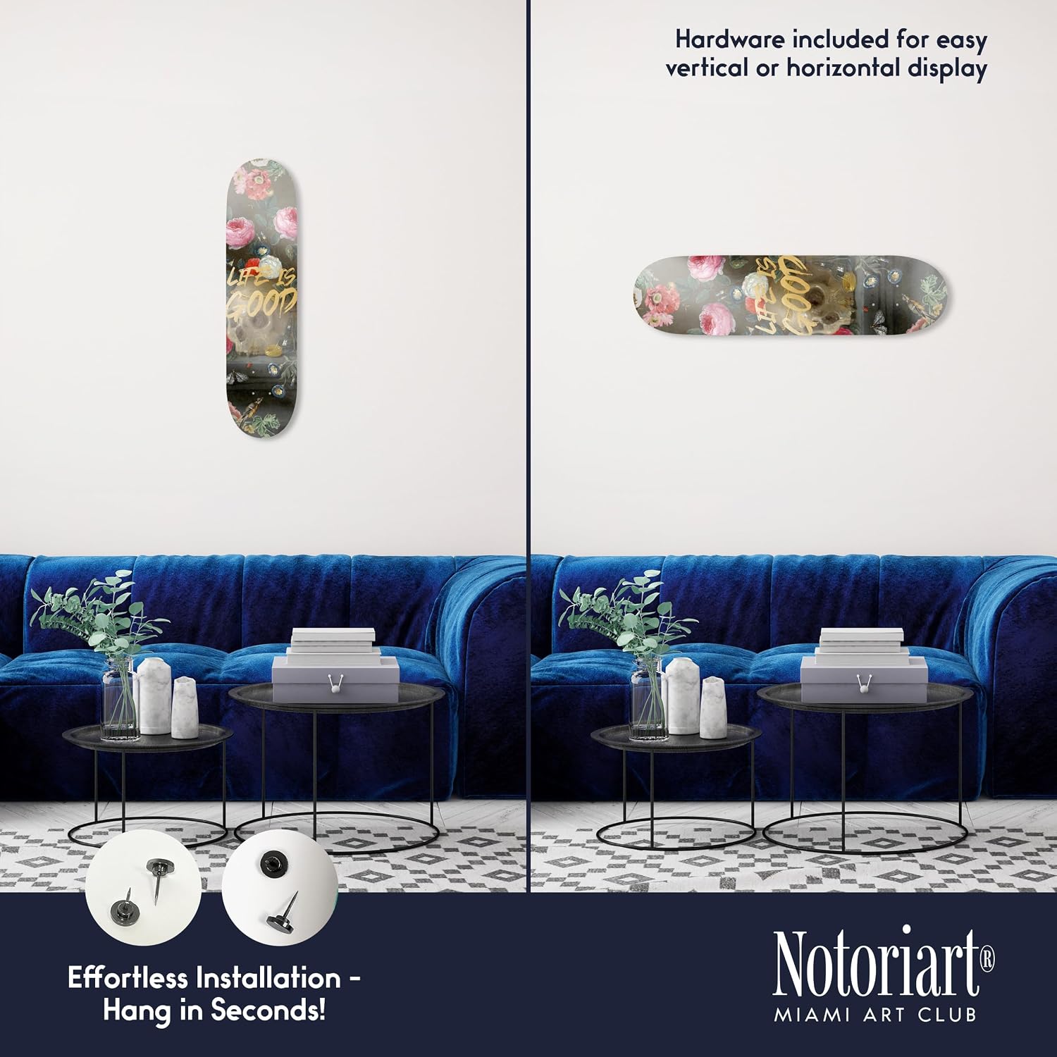 Modern Typography Acrylic Wall Art Die-Cut Easy-to-Hang, 1 Panel 8' x 32', Life is Good Skateboard