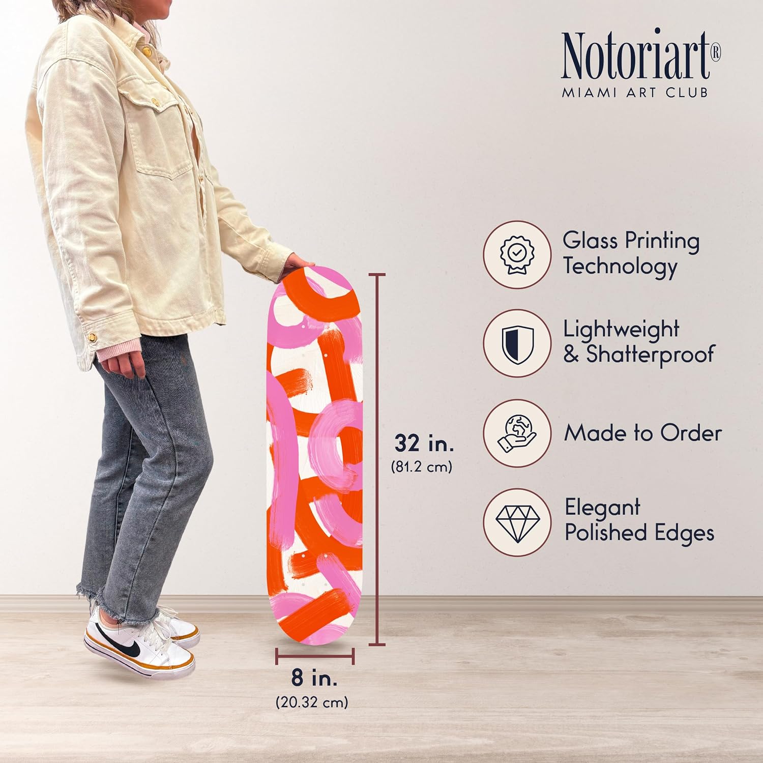 Trendy Pop Acrylic Wall Art Die-Cut Easy-to-Hang, 1 Panel 8' x 32', Crossing Paths I Skateboard