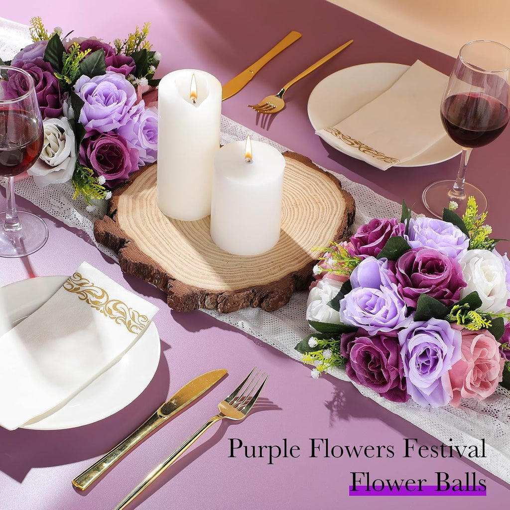 Hotop 24 Pcs Artificial Rose Flower Balls for Centerpieces, Silk Roses Kissing Balls Romantic Faux Floral Arrangements for Engagement Wedding Home Decor (Fantasy Violet)