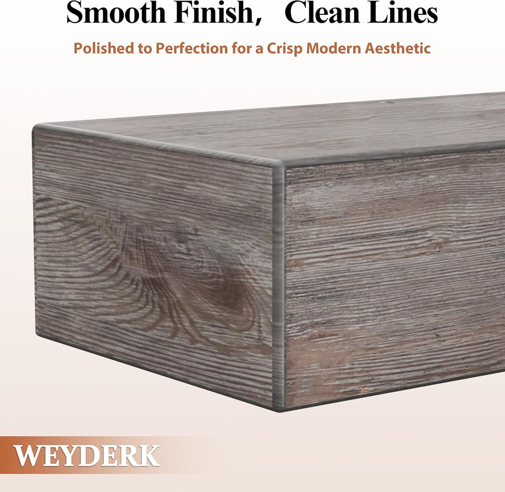 60 Inch Fireplace Mantel Shelf - 8' Deep Solid Wood Floating Mantel for Over Fireplace - 90LBS with Invisible Bracket - Handcrafted TV Decor for Livingroom & Bedroom - Charred Rustic Gray