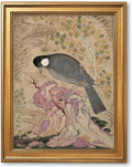 Classic Floral Wildlife Wall Art Vintage Academia Bird on Pink Rock Canvas Print Abstract Boho Nature Animal Posters for Office Bedroom Apartment Trendy Home Wall Decor-20x30inch Golden frame