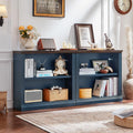RWYHG 30' Blue Bookshelf Set of 2,2-Tier Thick Wood Book Shelf with Adjustable Shelves,Free Standing Farmhouse Bookcase with Open Display Storage,Floor Vintage Bookshelves for Living Room,Office