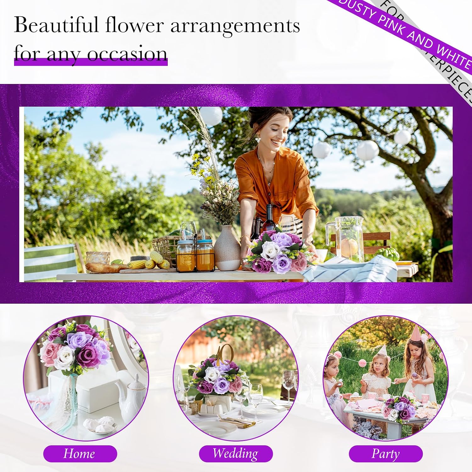Hotop 24 Pcs Artificial Rose Flower Balls for Centerpieces, Silk Roses Kissing Balls Romantic Faux Floral Arrangements for Engagement Wedding Home Decor (Fantasy Violet)