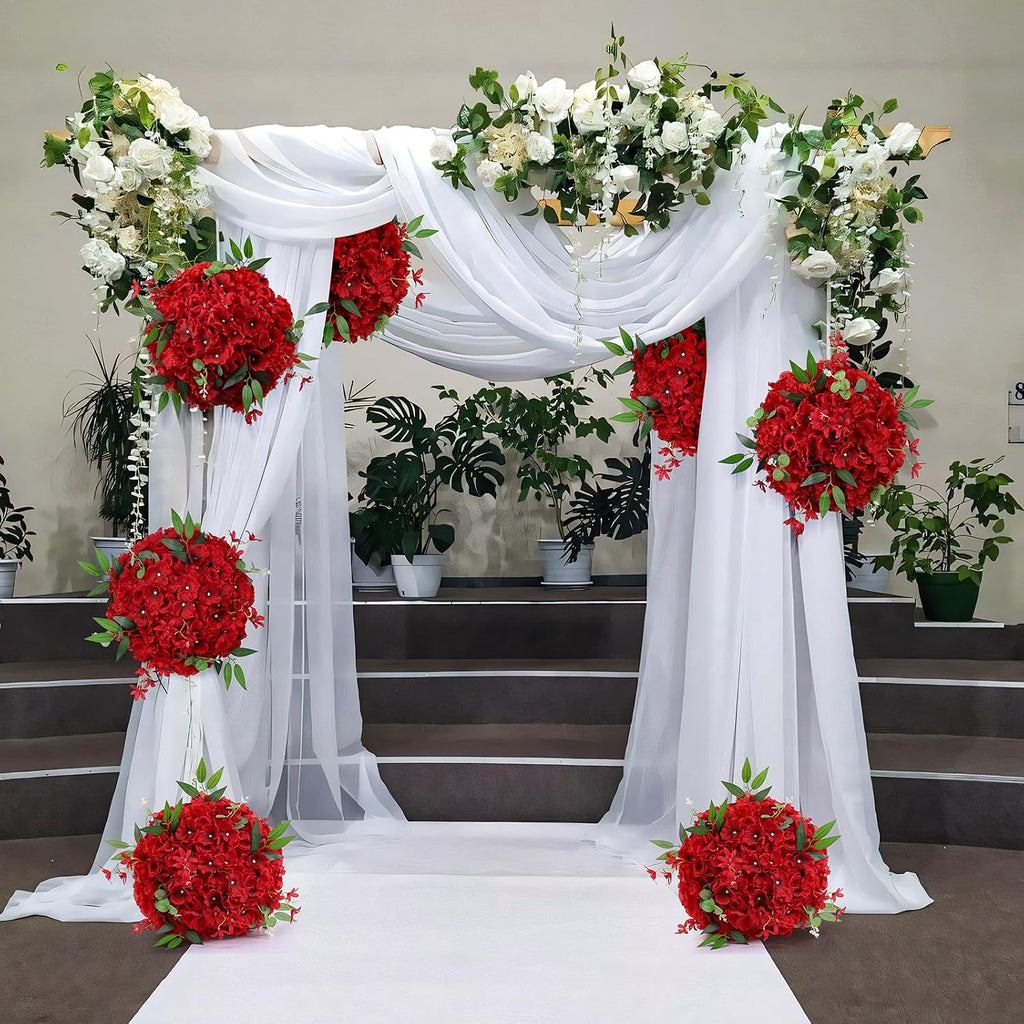 6pcs Wedding centerpieces for Tables 15.8' Red Artificial Flowers Rose Ball Arrangements Silk Flower Balls Floral for Wedding Christmas Party Table Home Decor (6, Red, 15.8'' Diam)