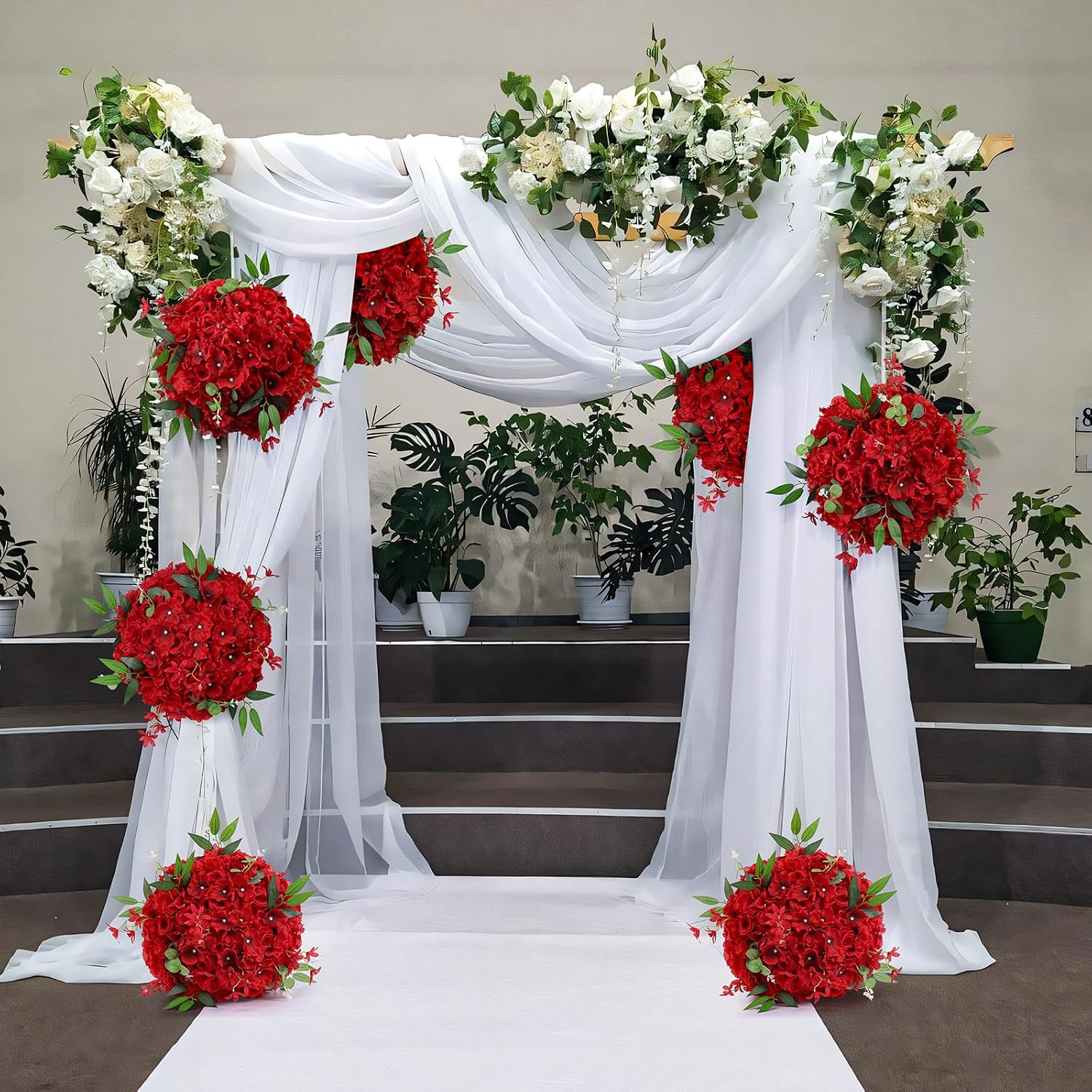 6pcs Wedding centerpieces for Tables 15.8' Red Artificial Flowers Rose Ball Arrangements Silk Flower Balls Floral for Wedding Christmas Party Table Home Decor (6, Red, 15.8'' Diam)