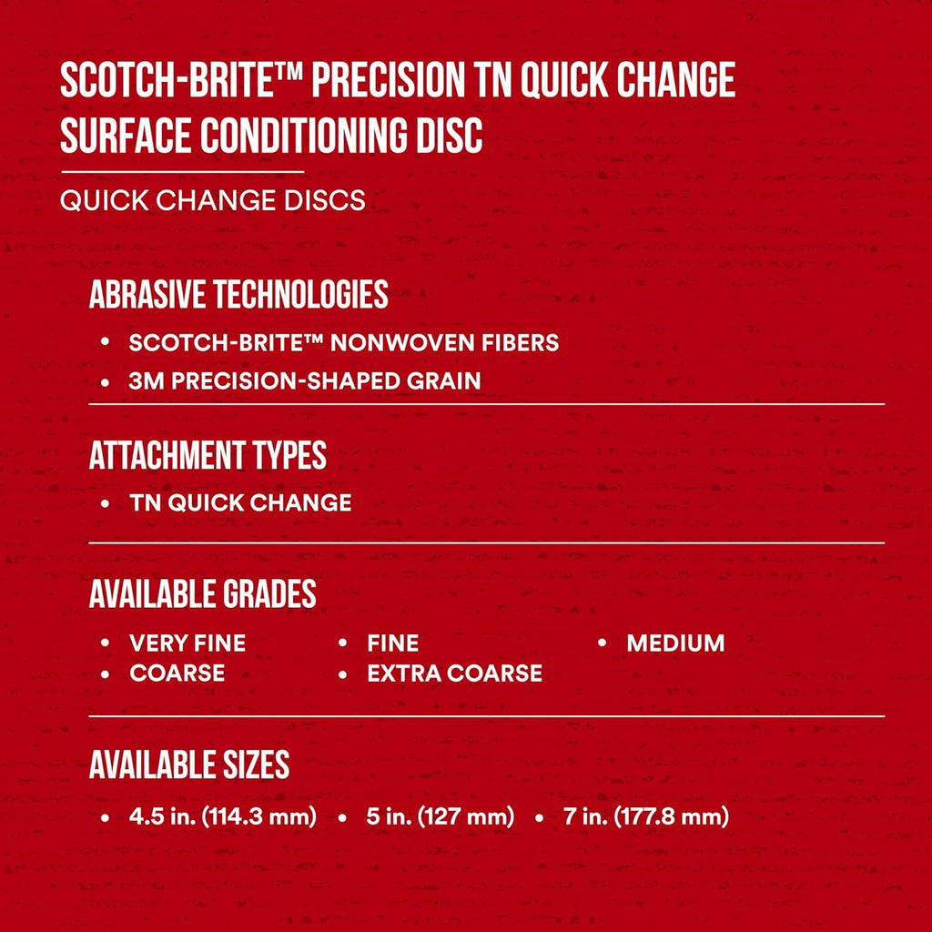 Scotch-Brite Precision Surface Conditioning Disc, TN Quick Change, Coarse, Ceramic, Nonwoven, 4-1/2 in x No Hole, 50/Case