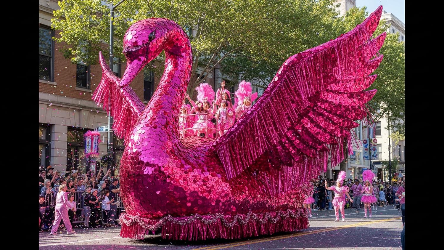 Anderson's Cerise Pink Metallic Floral Sheeting, 30 Ft. Parade Float Decoration for Trailers, Parties, Weddings, Proms, Photo Backdrops & Events – Shiny Fringe Garland for Indoor/Outdoor Use