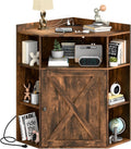 Halitaa Corner Storage Cabinet, Farmhouse Corner Bookshelf with Storage 6-Cubby Wooden Cabinet with USB Ports and Outlets Industrial Organizer for Small Space, Study, Playroom, Living Room