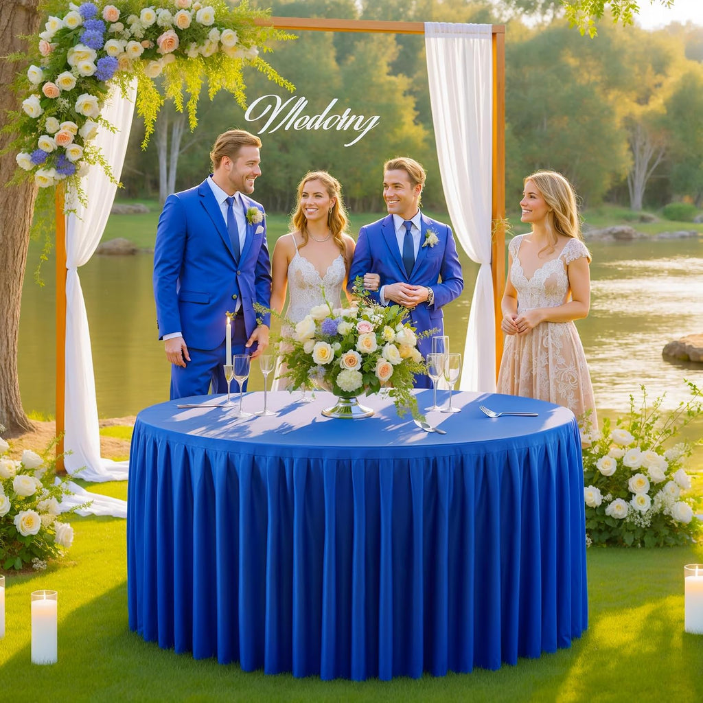 8 Pack Royal Blue Round Tablecloth 60 inch Stretch Spandex Fitted Table Cloth 5FT Round Banquet Tablecloths Wrinkle Free Table Cover Stitch Circle Tablecloth with Ruffle Skirt for Party Wedding