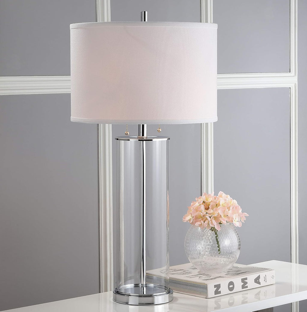 SAFAVIEH Lighting Collection Velma Modern Contemporary Clear Glass Pull Chain 31-inch Bedroom Living Room Home Office Desk Nightstand Table Lamp (LED Bulbs Included)