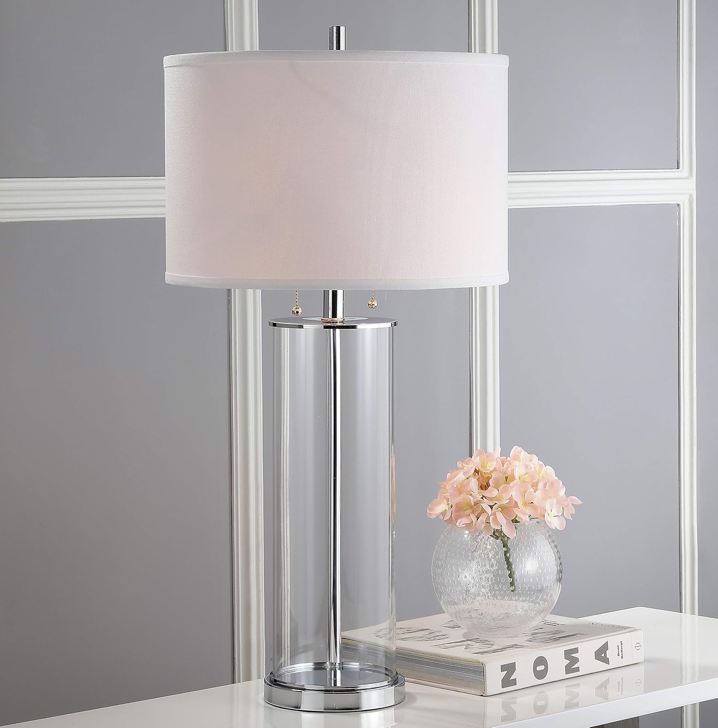 SAFAVIEH Lighting Collection Velma Modern Contemporary Clear Glass Pull Chain 31-inch Bedroom Living Room Home Office Desk Nightstand Table Lamp (LED Bulbs Included)