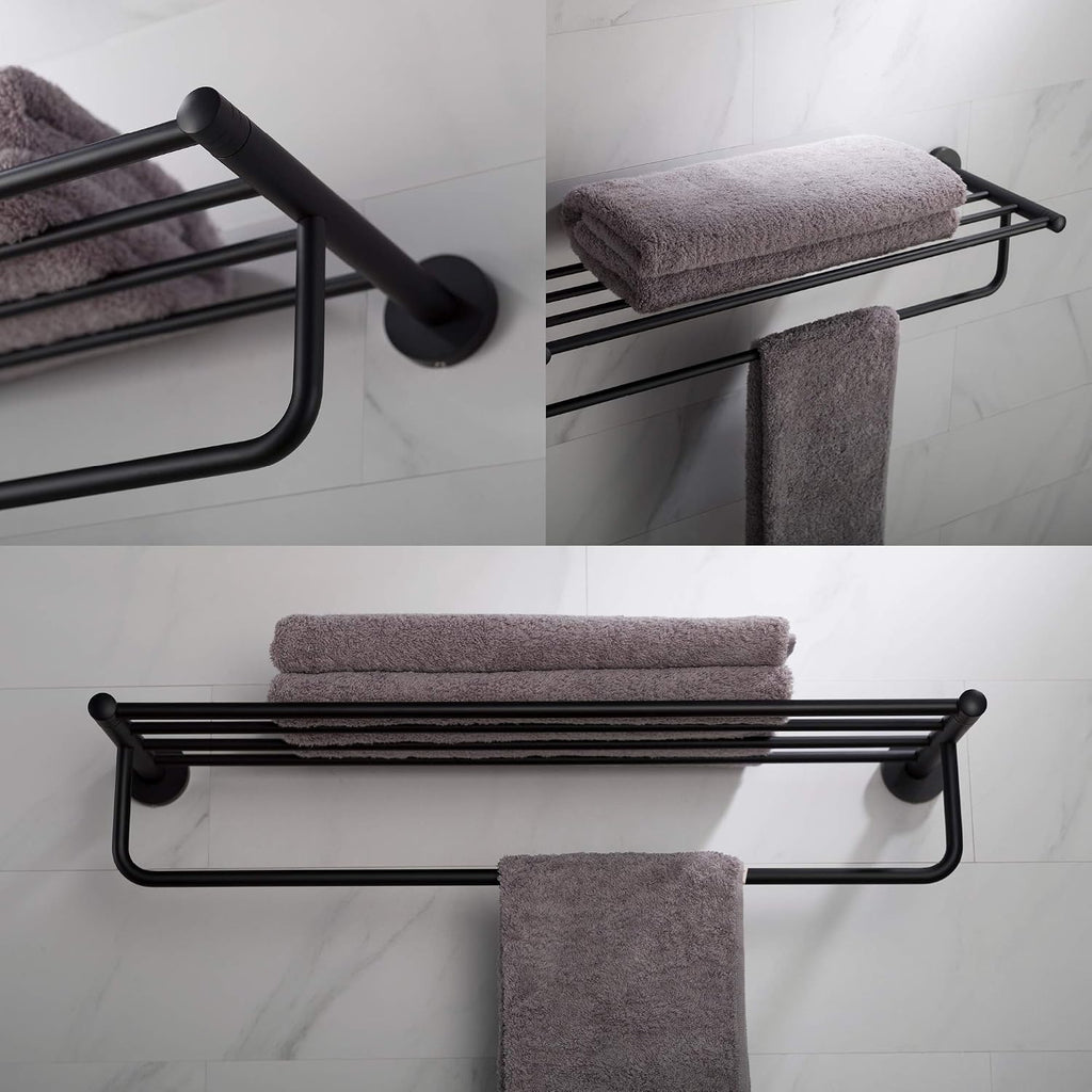 KRAUS Elie Bathroom Shelf with Towel Bar, Matte Black Finish, KEA-18842MB