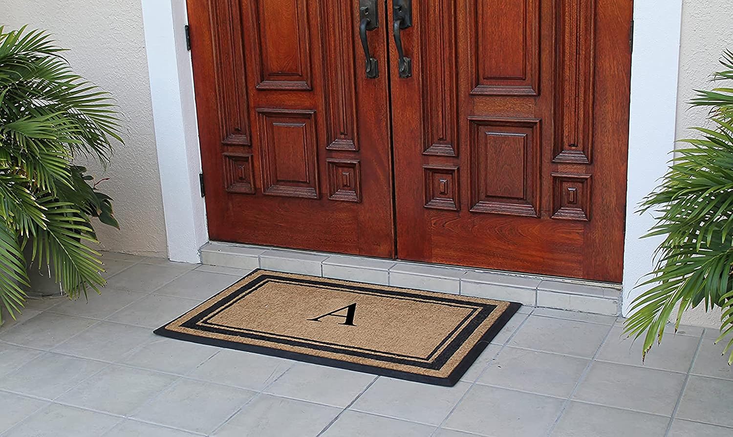 A1 Home Collections Natural Coir & Rubber Hand-Flocked Monogrammed Doormat - Heavy Duty Anti-Shedding Front Door Mat, Thick & Durable Entrance Mat - A, 30' x 48'