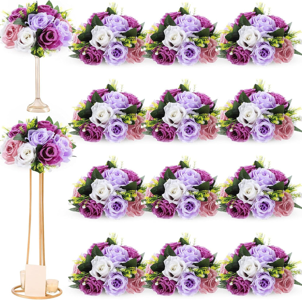 Hotop 24 Pcs Artificial Rose Flower Balls for Centerpieces, Silk Roses Kissing Balls Romantic Faux Floral Arrangements for Engagement Wedding Home Decor (Fantasy Violet)