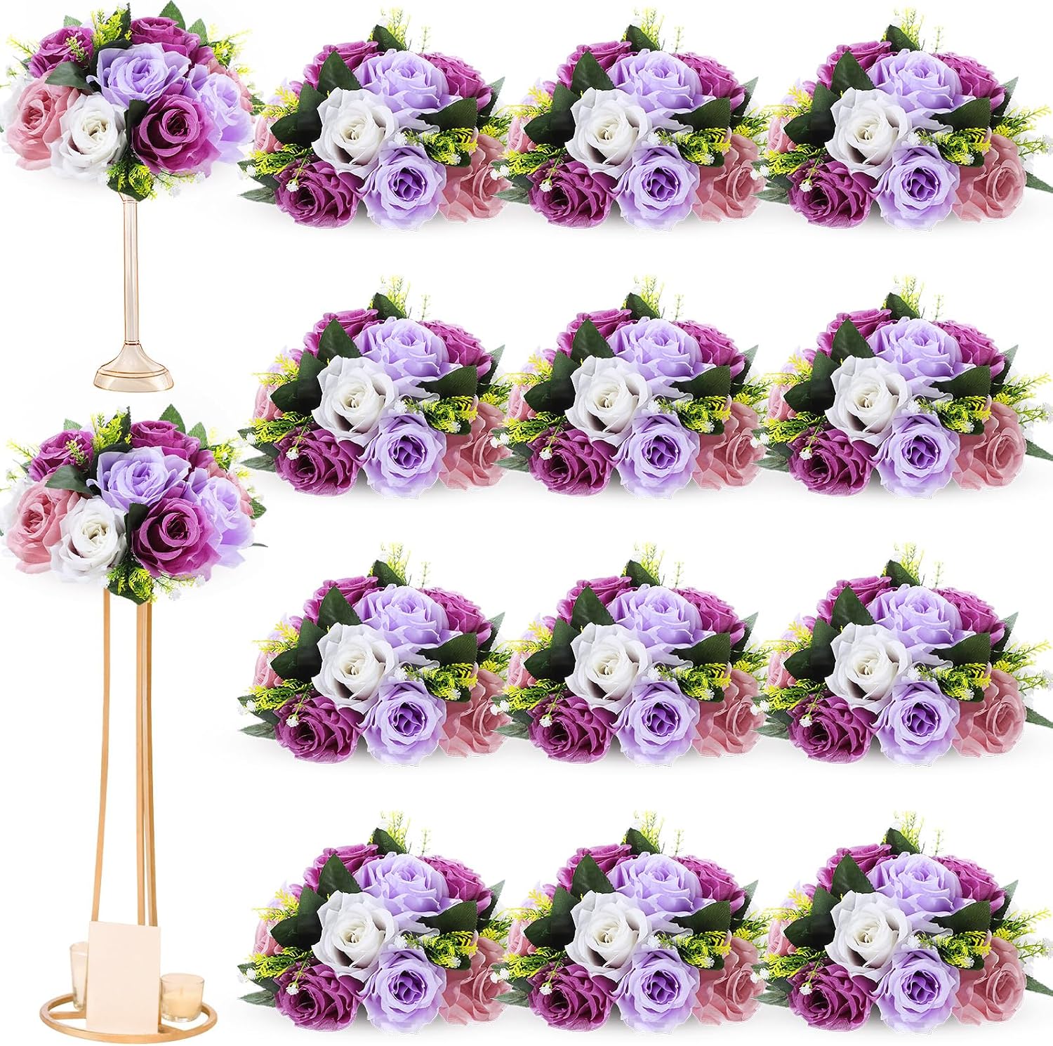 Hotop 24 Pcs Artificial Rose Flower Balls for Centerpieces, Silk Roses Kissing Balls Romantic Faux Floral Arrangements for Engagement Wedding Home Decor (Fantasy Violet)