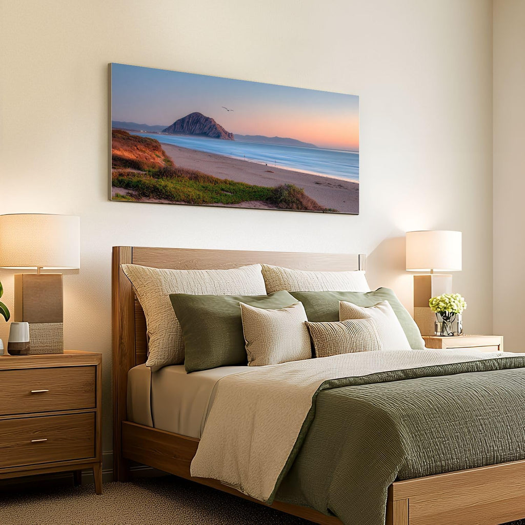 Large Canvas Wall Art 30x60in Beautiful panoramic view Morro bay Morro Rock sunset Painting for Living Room Bedroom Dining Room Wall Decor Home Decorations Aesthetic Artwork Ready To Hang