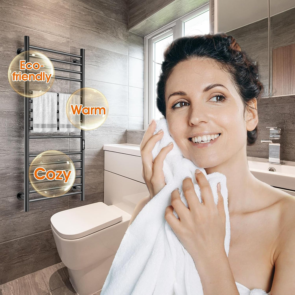 Paraheeter Poloma 45.3'(L) x 19.5'(W) Wall Mounted Towel Warmer, Heated Towel Racks for Bathroom, Towel Dryer Heater, 16-Bars Black, CSA Certified