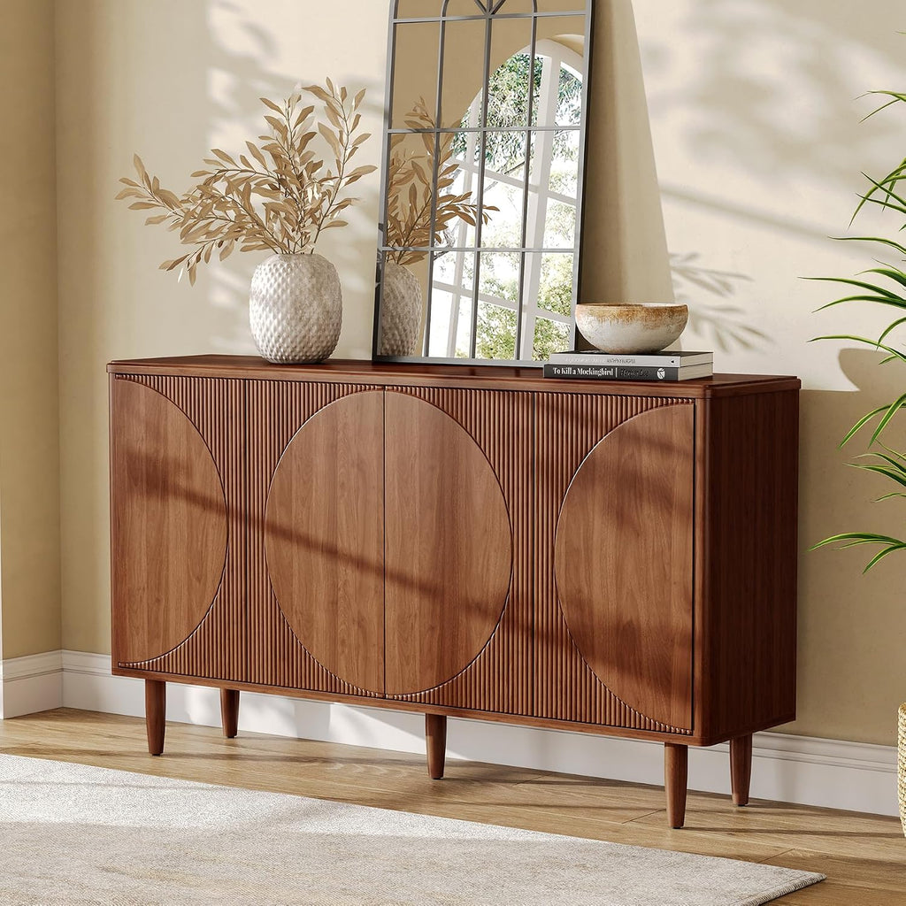 LITTLE TREE 59-Inch Buffet Cabinet Sideboard with Storage, Modern Sideboard Buffet Table with Doors for Living Room, Dining Room (Walnut)