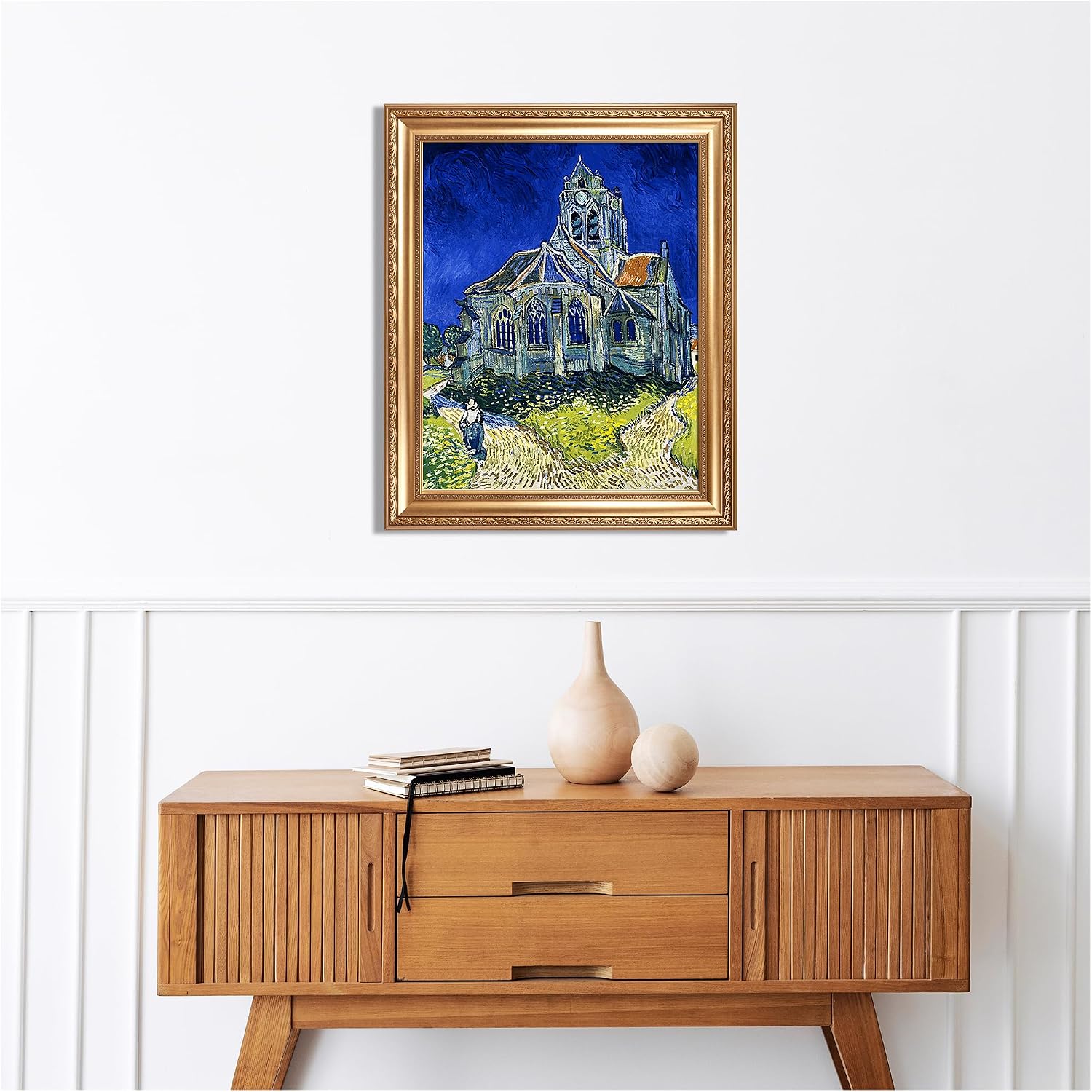 Café Terrace at Night by Vincent Van Gogh Framed Size:30x36 inches,Image Size:24x30 inches,Golden Frame The World Classic Art Reproductions,Wall Art for Home Decor