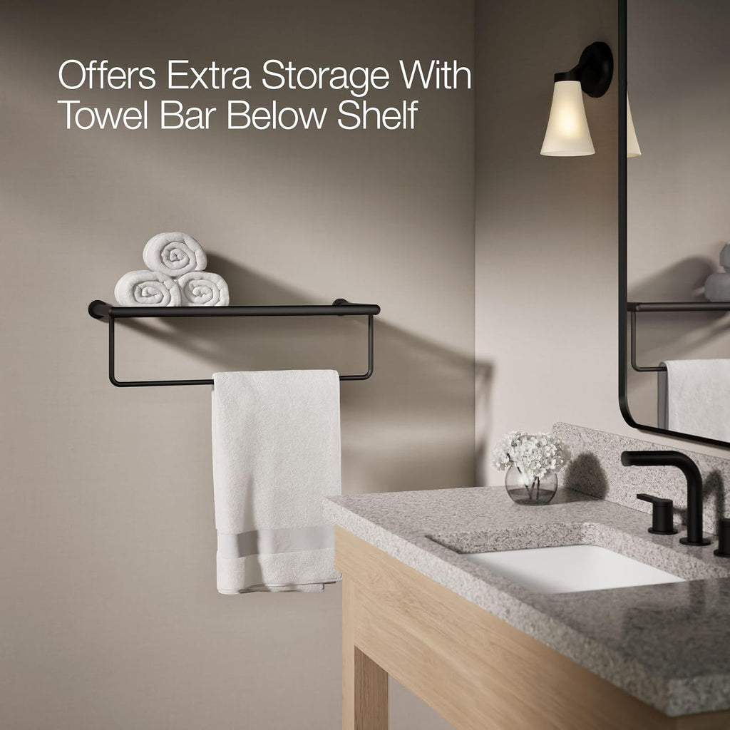 KOHLER Towel Rack by, Bathroom Towel Shelf Hotelier, Kumin Collection, Matte Black, K-24552-BL