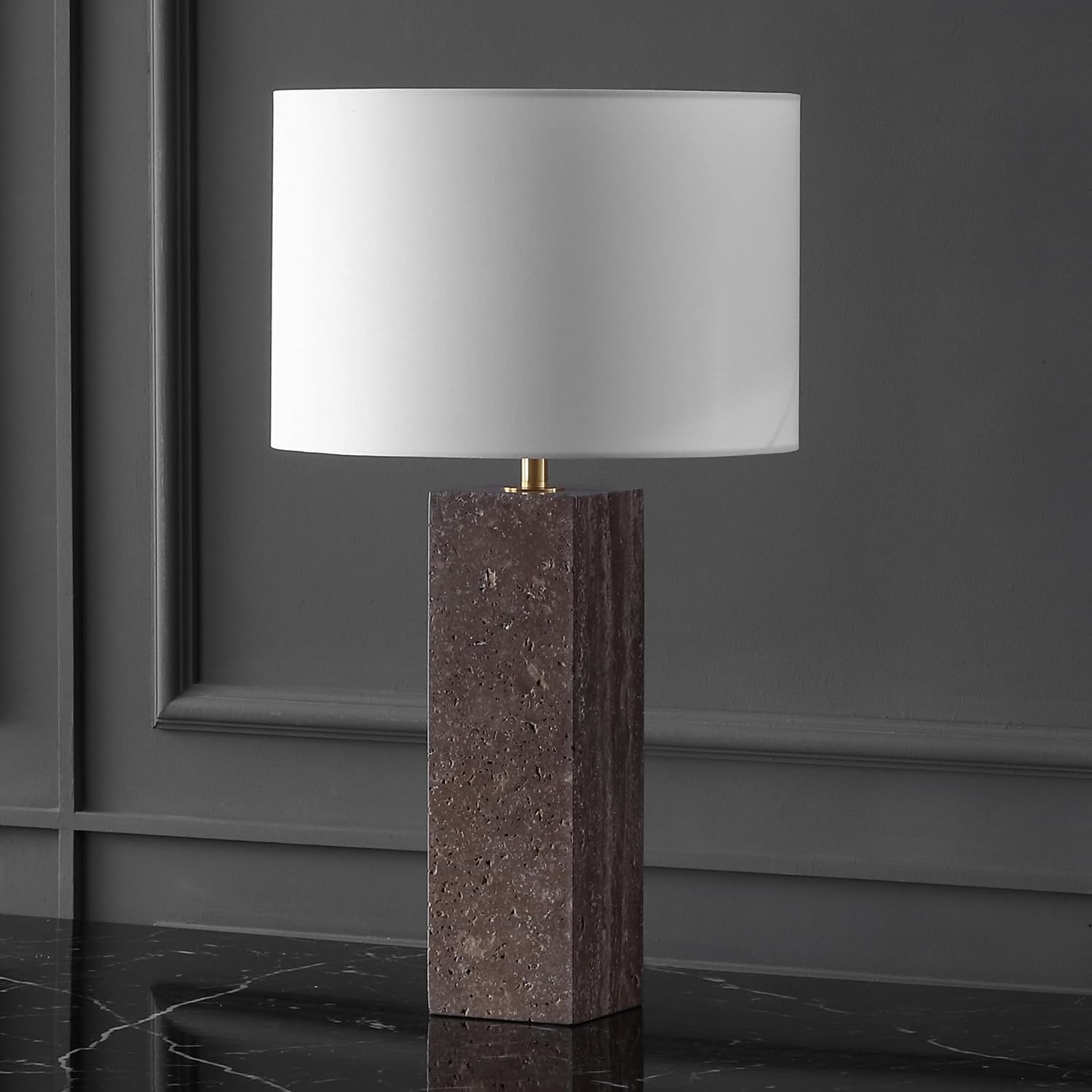 SAFAVIEH Couture Lighting Collection Feliciano Dark Brown/White 26-inch Dimmable Table Lamp for Bedroom Living Room Home Office Desk Nightstand (LED Bulb Included)