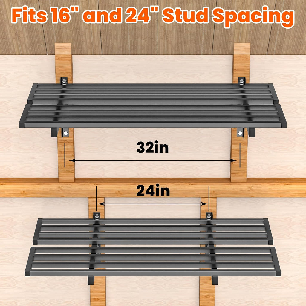 Ultrawall Heavy Duty Garage Wall Shelves, 2 x 4 ft Wall Mounted Storage Shelves, Holds Up to 800Lbs, 2Pack, Black
