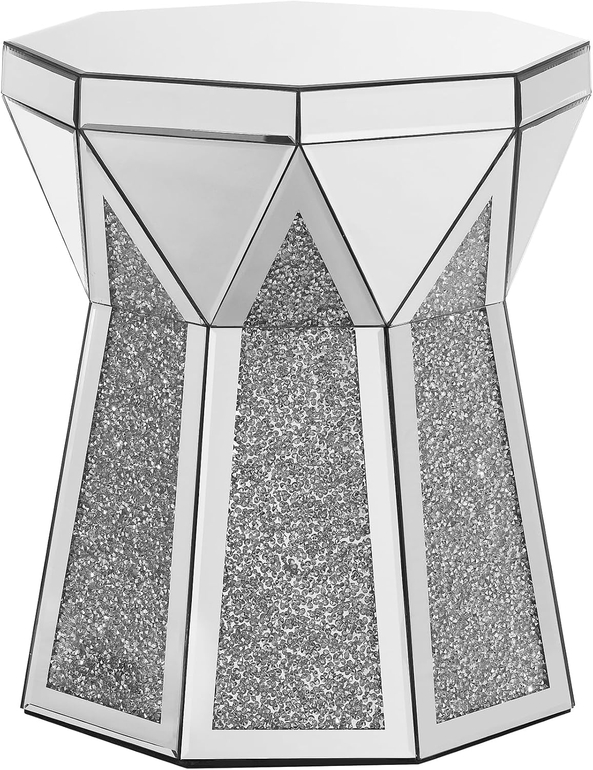 Drum End Table with Mirror Crystal, Silver Decorative Table, Modern Design Luxury Furniture, 20 inch for Living Room