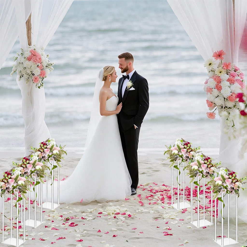 10Pc Tall Acrylic Vases Wedding Centerpieces for Tables - 20inch Clear Floral Stand Column Geometric Centerpiece Stands for Wedding Birthday Party Home Table Decorations
