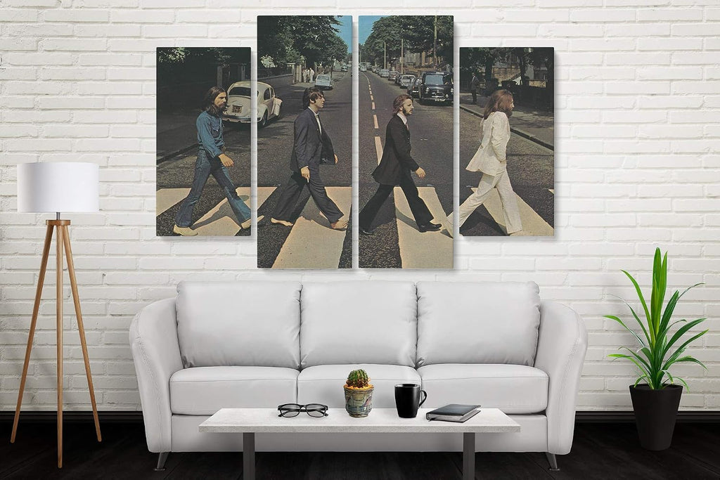 Amk Wood Vintage Rock Band Inspired Canvas Wall Art | Retro Musicians Street Crossing Print | Handmade Home Décor – Various Sizes (4 Pieces Large)