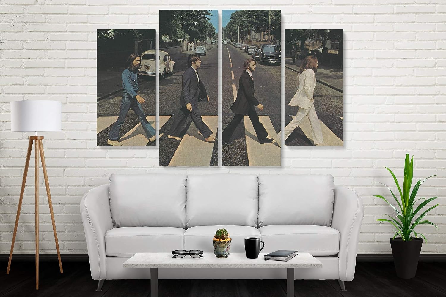 Amk Wood Vintage Rock Band Inspired Canvas Wall Art | Retro Musicians Street Crossing Print | Handmade Home Décor – Various Sizes (4 Pieces Large)