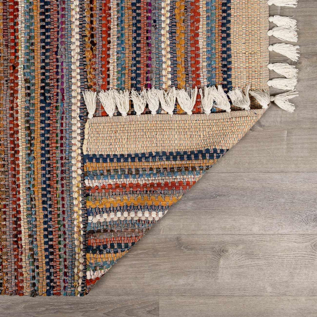 BoutiqueRugs Indigo Striped Transitional Cotton 5x7 Area Rug Hand Woven Tan Rust Olive Mustard Charcoal Ivory Bohemian Brenda Living Room Bedroom Dining Room Home Office Apartment Stain Resistant