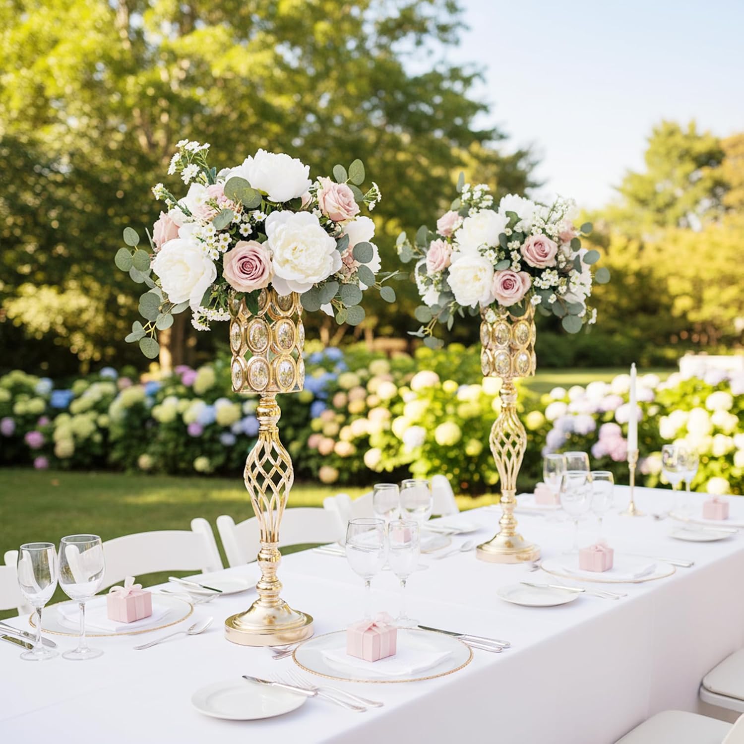 Crystal Wedding Centerpiece Vases for Tables - Set of 10 Metal Gold Vases, 24in Tall Versatile Flower Holders, Elegant Flower Stands for Centerpieces Wedding Party Reception Christmas Home Decor