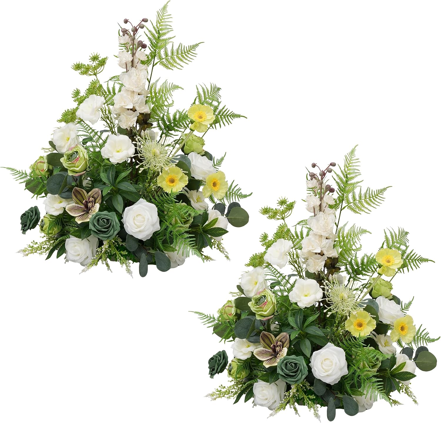 2pcs Free Standing Flowers Ball Bouquet Artificial Rose Floral Arrangements for Wedding Centerpieces Tables Aisle (Greenery)