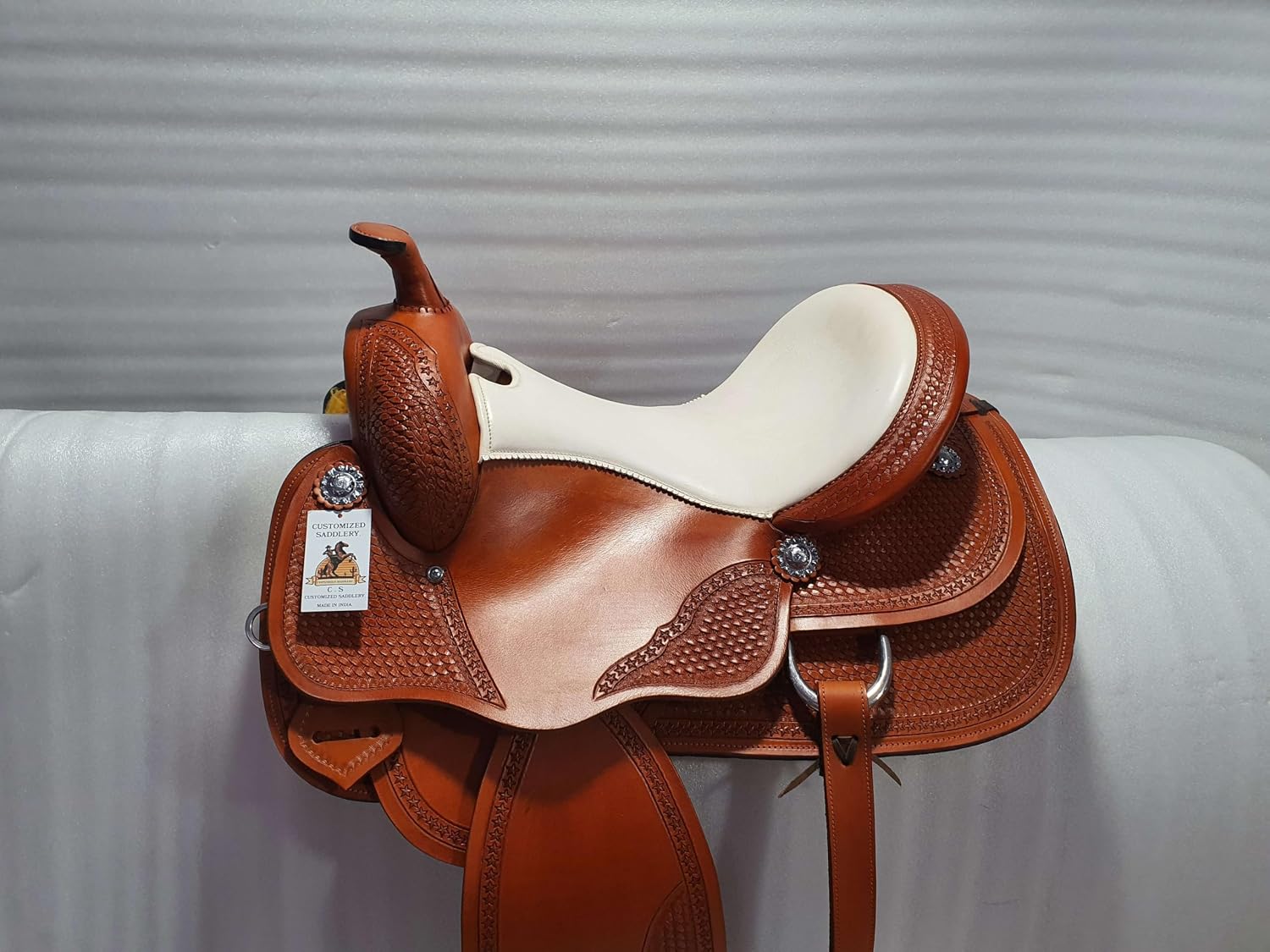Western Leather Barrel Saddle Available from 10' to 18' with Combo Matching Headstall, Breast Collar, Front and Back Cinches Copper Rivets & Conchos (10 to 18 inches)