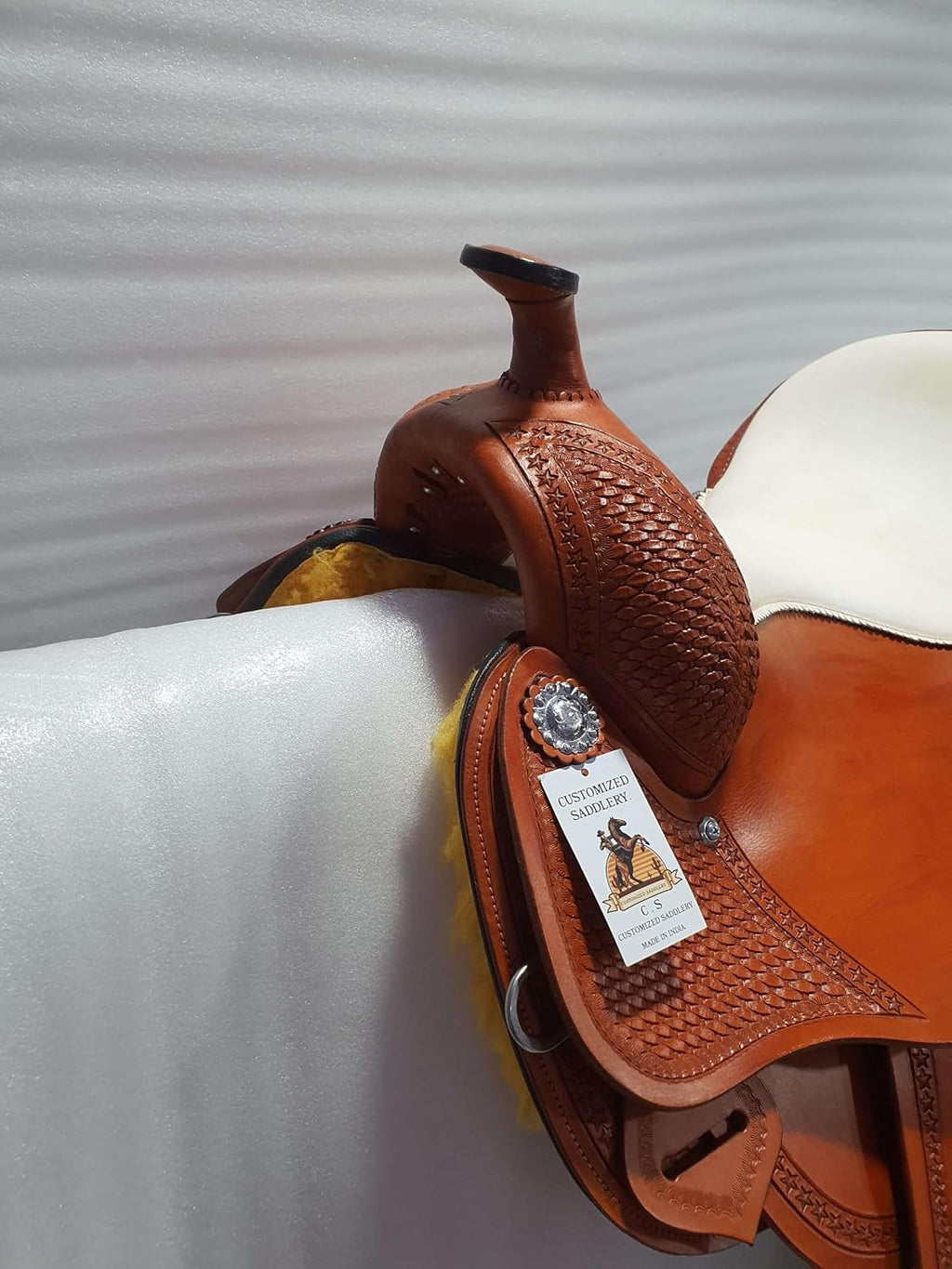 Western Leather Barrel Saddle Available from 10' to 18' with Combo Matching Headstall, Breast Collar, Front and Back Cinches Copper Rivets & Conchos (10 to 18 inches)