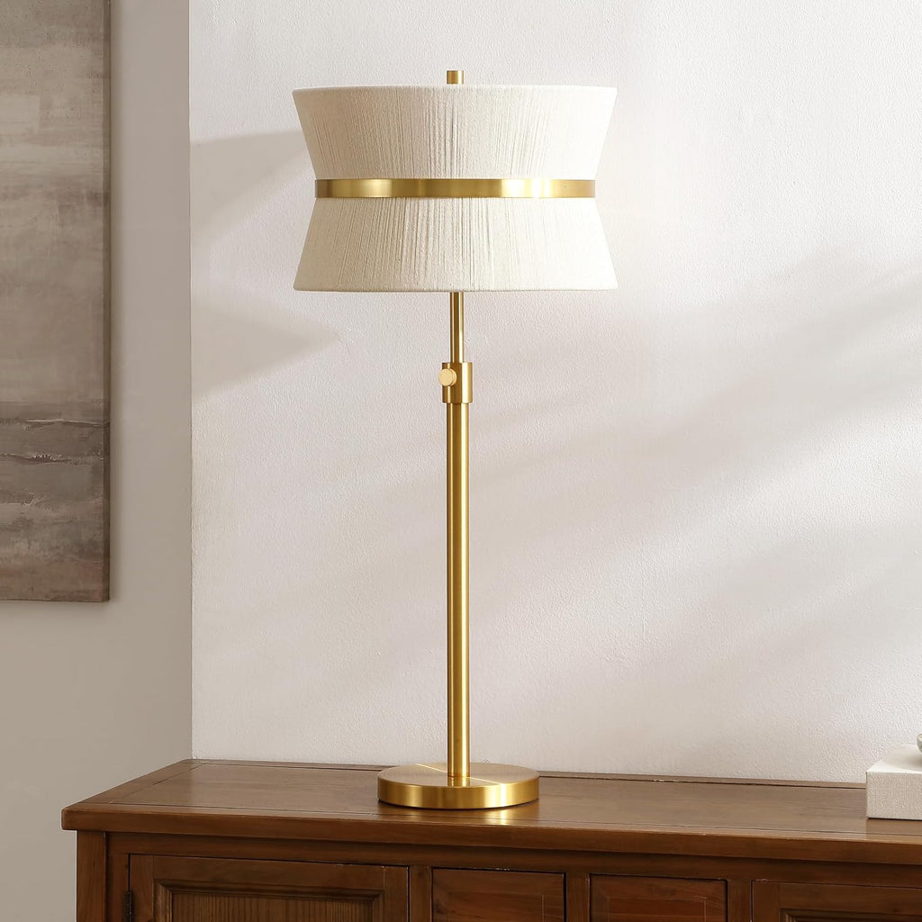 SAFAVIEH Lighting Collection Mika Bleached Natural/Brass Gold 27-34' Adjustable Table Lamp for Bedroom, Living Room, Home Office, Desk, Nightstand (LED Bulb Included)