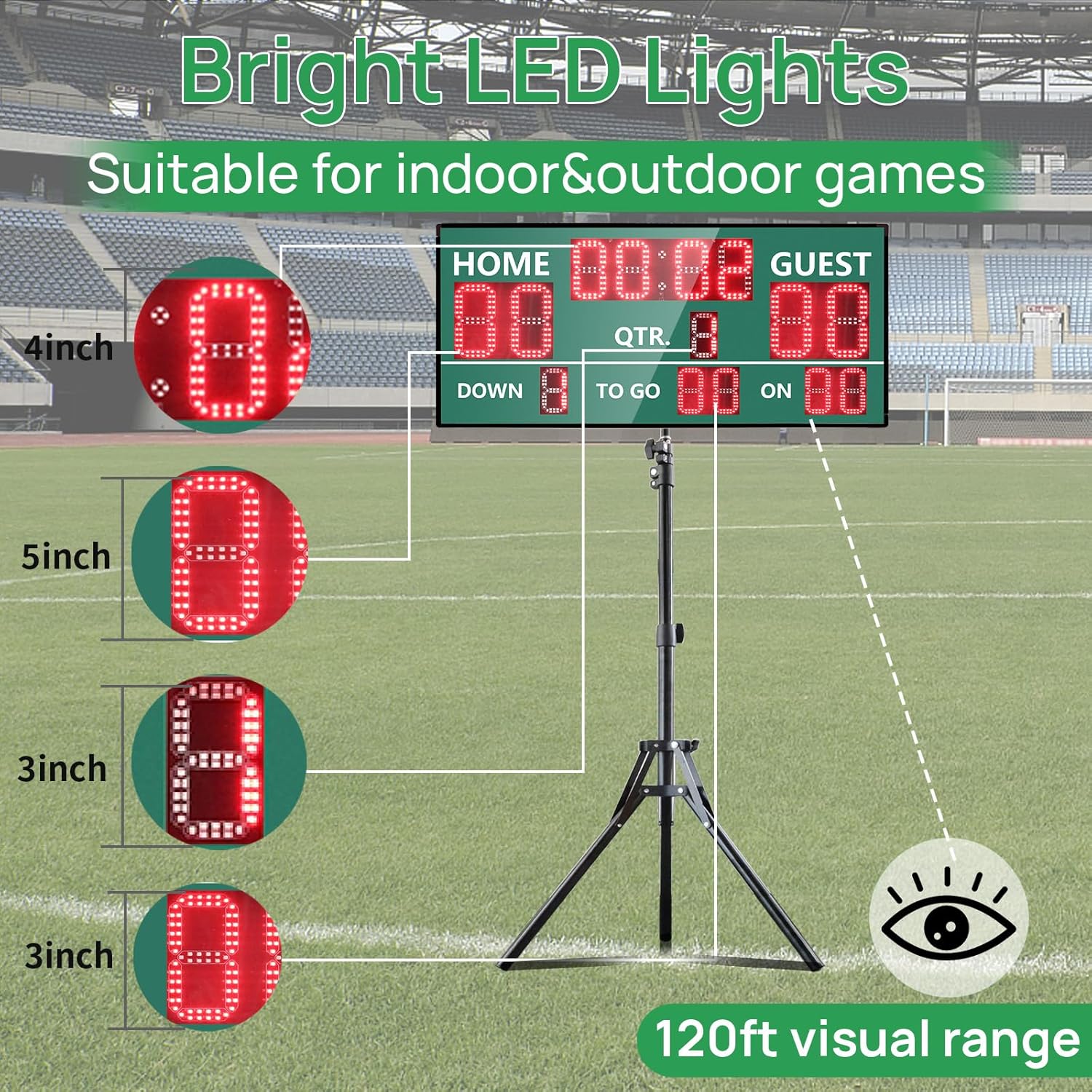 YZ LED Portable Football Scoreboard, Rechargeable Wireless Digital Scoreboard with Remote, Electronic Scoreboard Football Score Keeper for Outdoor/Football Training/American Football Games/Rugby Ball