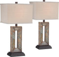 Franklin Iron Works Tahoe Small Rustic Traditional Style Table Lamps 26' High Set of 2 Natural Stale Open Base Rectangular Box Shade for Living Room Bedroom House Bedside Home (Colors May Vary)